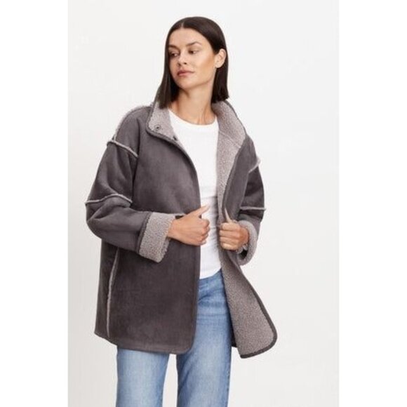 Velvet by Graham & Spencer albany lux sherpa reversible jacket Black Gray Medium - Picture 1 of 10
